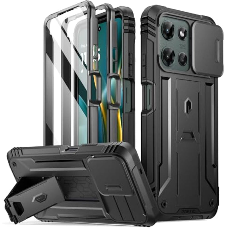 Revolution Case For Motorola Moto G 5G 2025, [Slide Camera Cover], Full-Body Military Grade Rugged Shockproof Cover With Kickstand And Built-In-Screen Protector, Black
