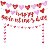 Happy Galentine'S Day Banner, Red Glittery Galentine’S Day Decorations With Heart Garland Banner, Ladies Girls Happy Valentine’S Day Party Decorations Photo Prop