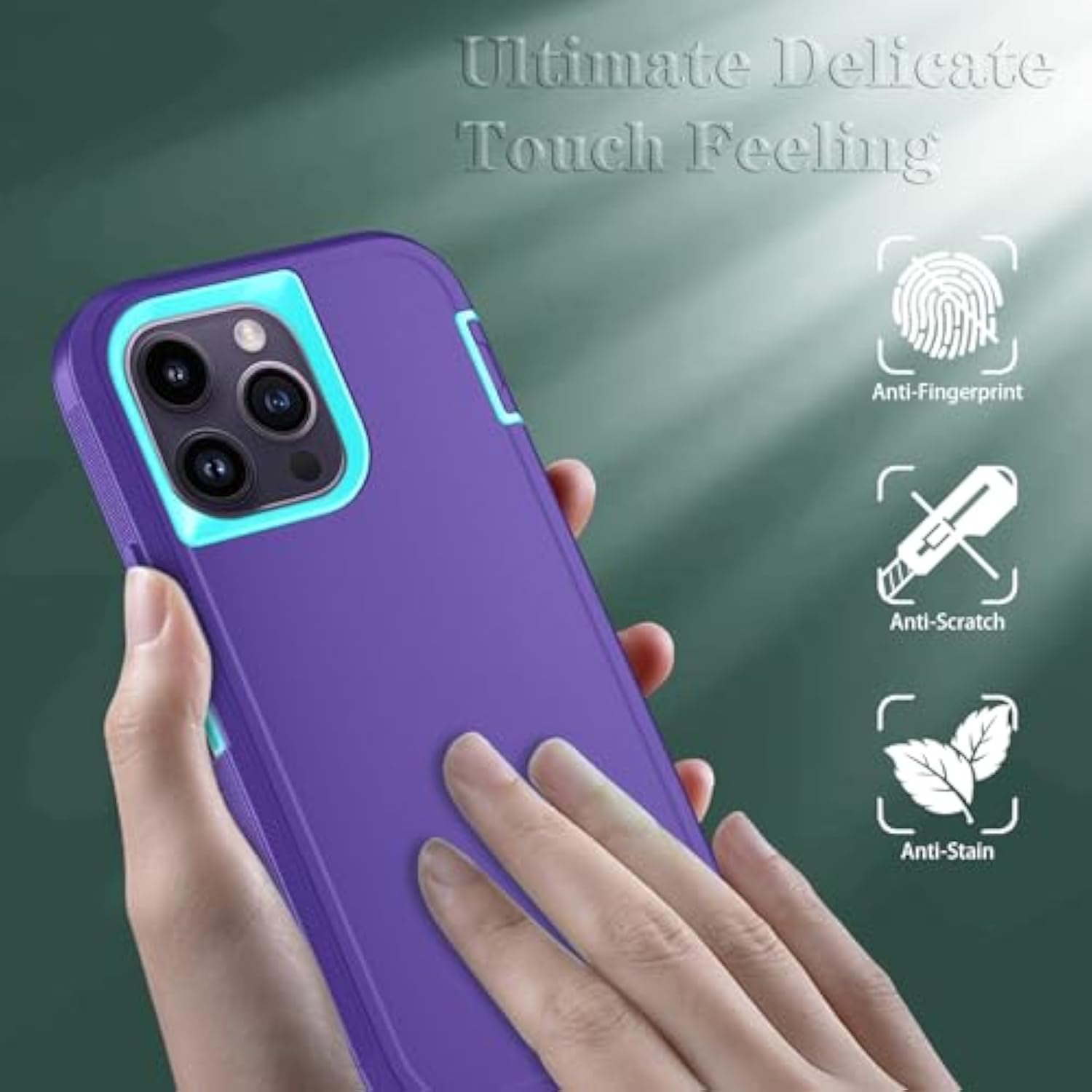 Phone Case For Iphone 14 Pro Max Case With Hd Screen Protector, Heavy Duty Shockproof & Dustproof & Dropproof 3-Layer Cover Phone Case For Iphone 14 Pro Max (6.7'') (Purpleskyblue)