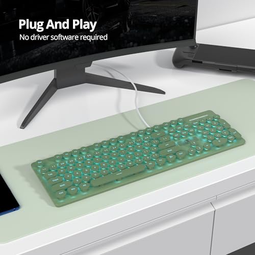 Typewriter Keyboard 104-Key Punk Gaming Retro Keyboard Led Ice Blue Backlit Cute Keyboards With Wired Usb Suitable For Pc/Win/Mac/Laptop Computer Keyboard(Dark Green)