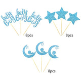 24 Pcs Baby Shower Boy Cupcake Toppers With Moon Star Blue Glitter Cupcake Picks Boys Birthday Party Supplies