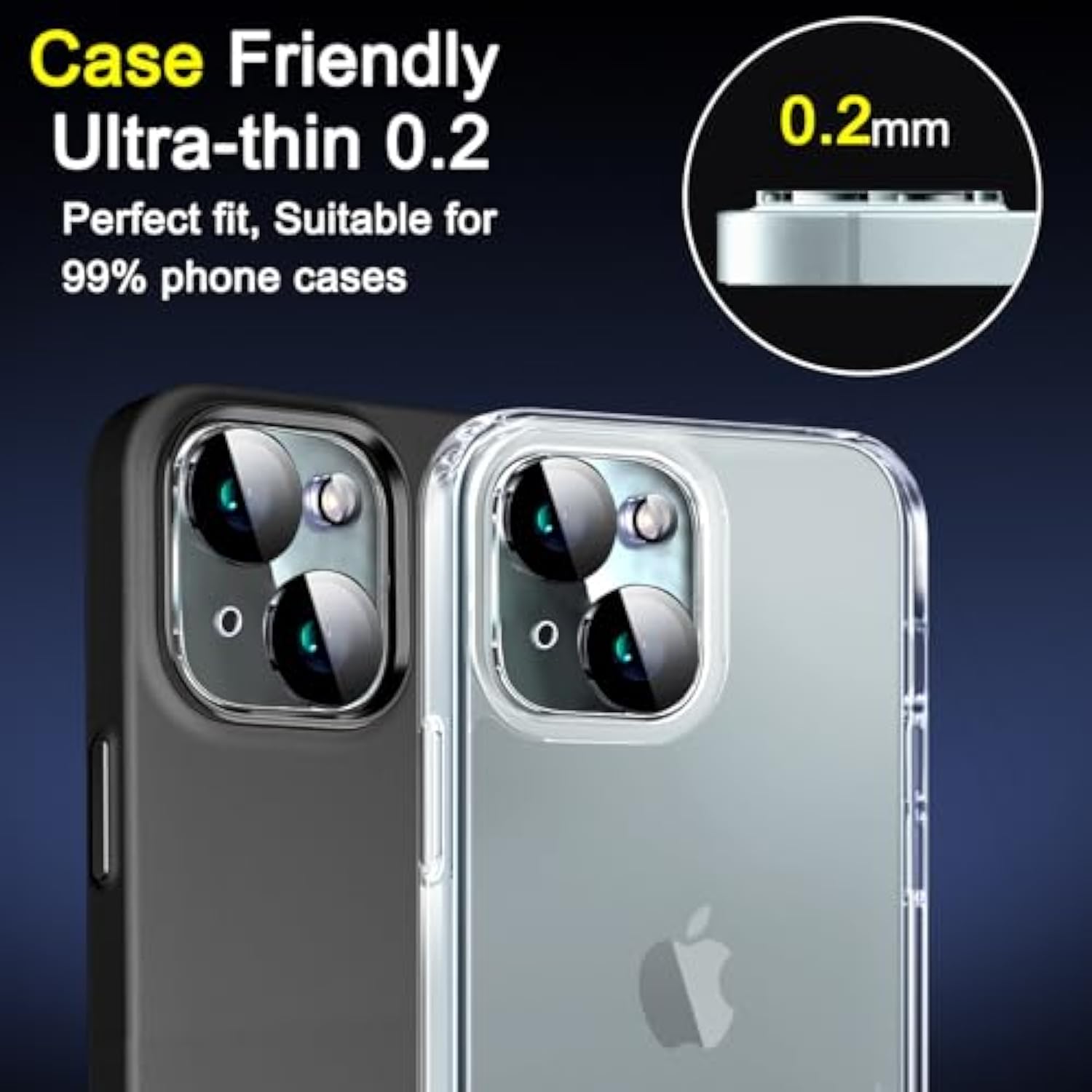 6-Pack iPhone 13-15 Camera Lens Protector 9H Case Friendly