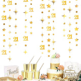 Gold 21St Birthday Decorations Number 21 Circle Dot Twinkle Star Garland Metallic Hanging Streamer Banner Backdrop For Girls Boys Cheers To 21 Years Finally Legal Bday 21St Anniversary Party Supplies