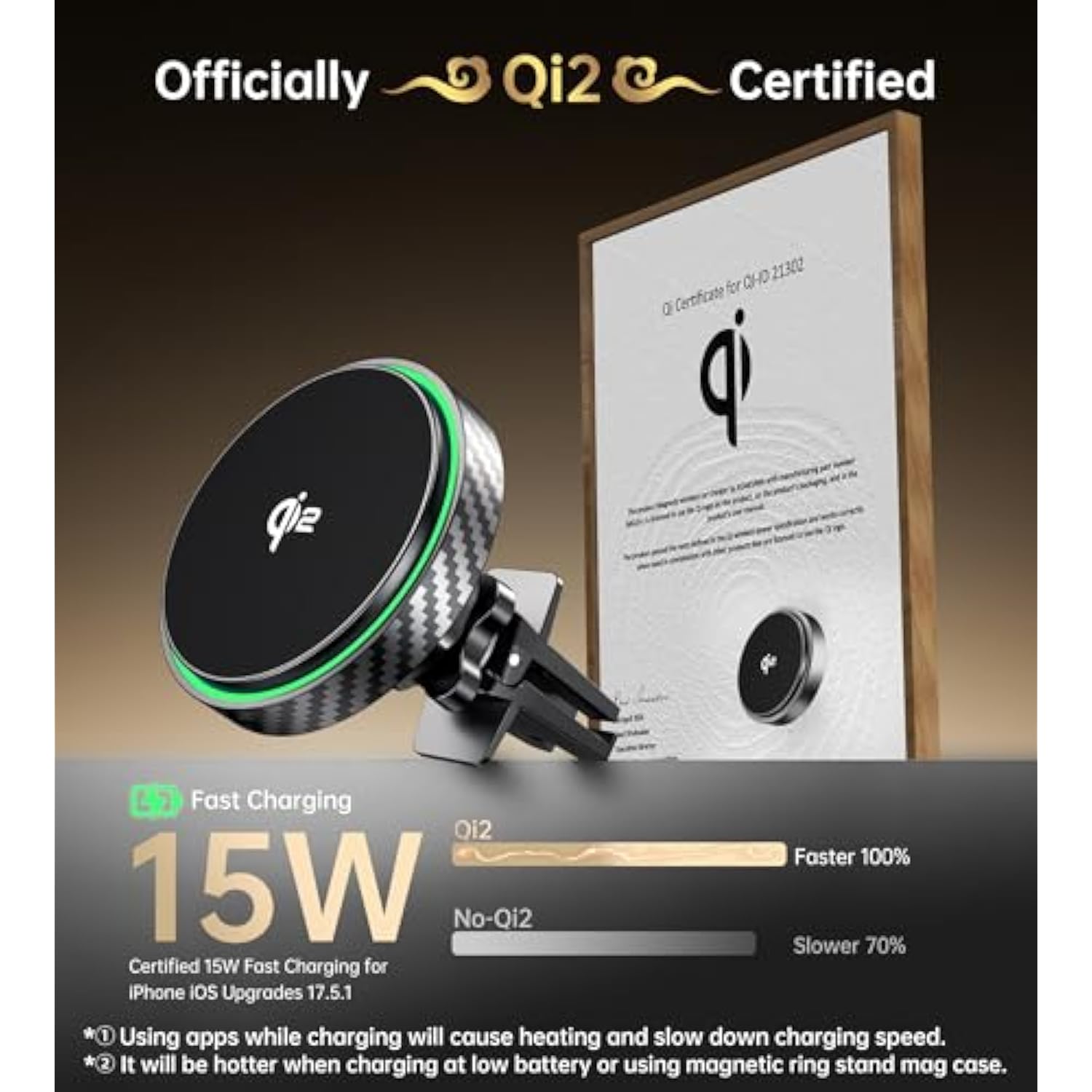 For Magsafe Car Mount Charger 2025 New [Qi2 Certified-15W], 360° Rotatation [Dash & Vent] Wireless Car Mount Charger, For Iphone 17 16 15 14 13 12 Series, For Magnetic Iphone Car Accessories