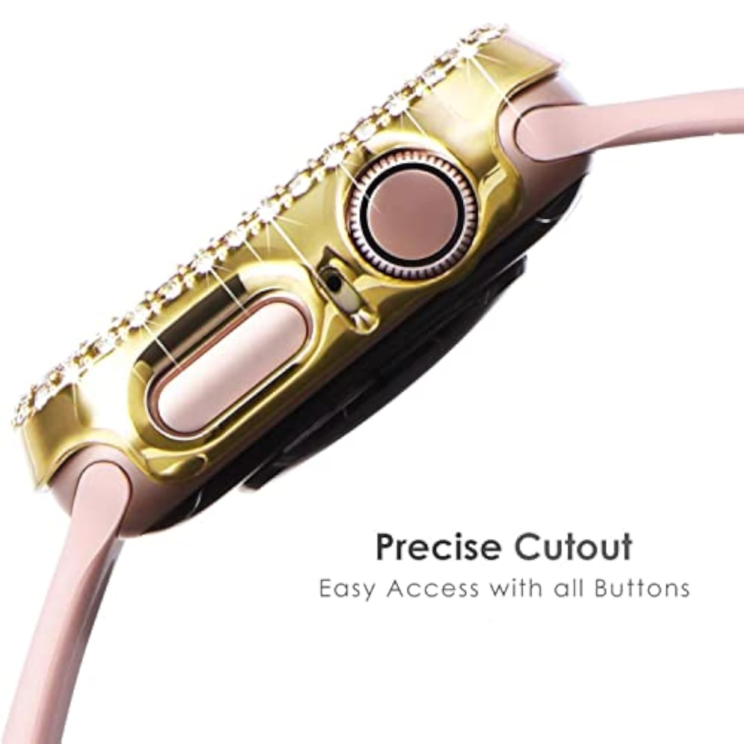 2-Pack Bling Double-Rows Rhinestone Diamond Protective Case Cover Replacement Protector for Apple Watch Ultra 3 / Ultra 2 / Ultra (49mm) - Gold + Transparent