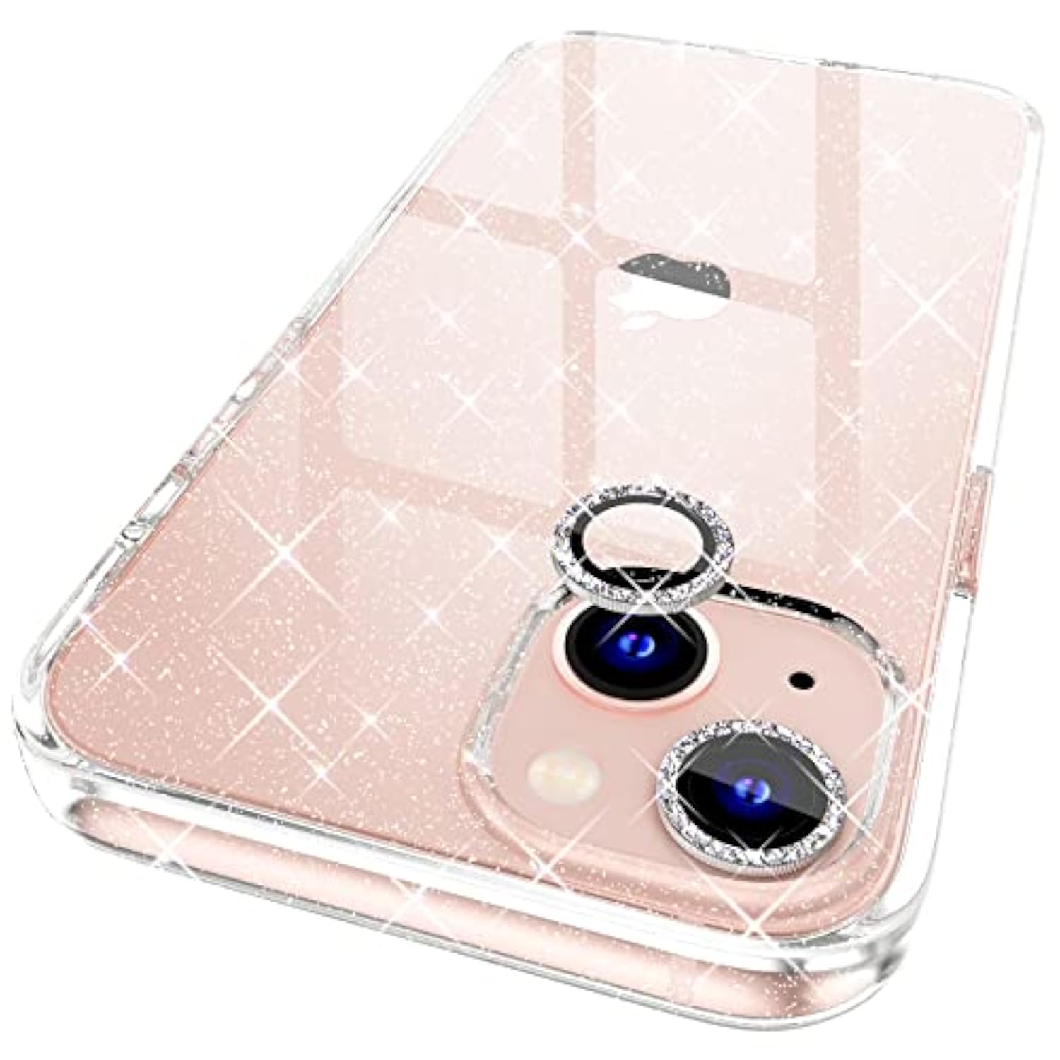 Compatible With Iphone 13 Case, Women Glitter Bling Sparkly Case Bumper, [2 X Diamond Camera Lens Protectors] [Non-Yellowing Shockproof Protective Cover] 6.1-Inch 2021 (Glitter Clear)