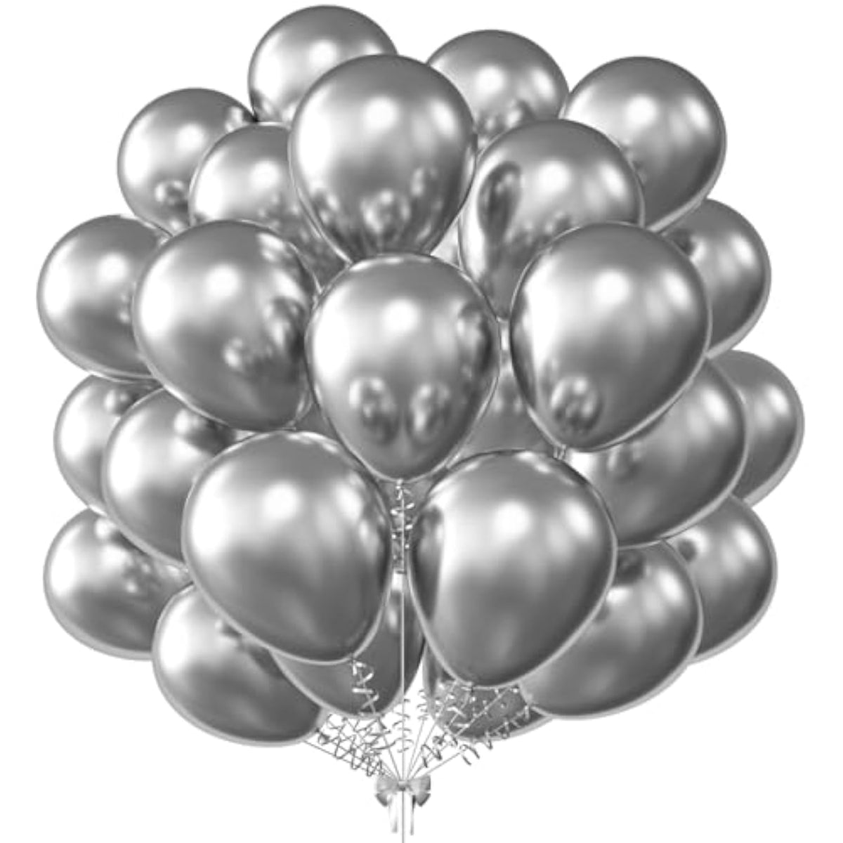 12 Inch Metallic Silver Balloons, 50 Pcs Latex Helium Metallic Balloons For Kid'S Birthday Party, Baby Shower, Wedding, Graduate Party Decorations