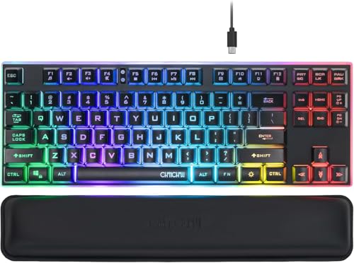 87 Keys Tkl Wired Gaming Keyboard With Wrist Rest, Detachable Usb-C Cable, Rgb Backlight, Full Metal Panel Keyboard Compatible With Pc Laptop Mac Xbox Ps4 Ps5 (Black)