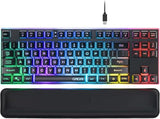 87 Keys Tkl Wired Gaming Keyboard With Wrist Rest, Detachable Usb-C Cable, Rgb Backlight, Full Metal Panel Keyboard Compatible With Pc Laptop Mac Xbox Ps4 Ps5 (Black)