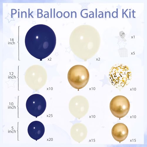 Navy Blue Gold White Sand Balloons Arch Kit, Latex, Party Decor.
