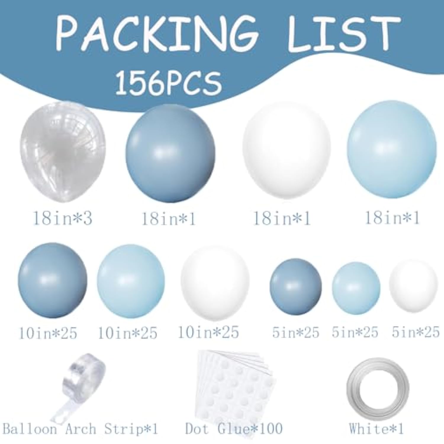 156Pcs Dusty Blue Balloon Arch Kit Different Sizes Light Blue Baby Blue And White And Clear Latex Balloons Garland Arch Kit For Baby Shower Gender Reveal Wedding Birthday Decorations For Boy Men