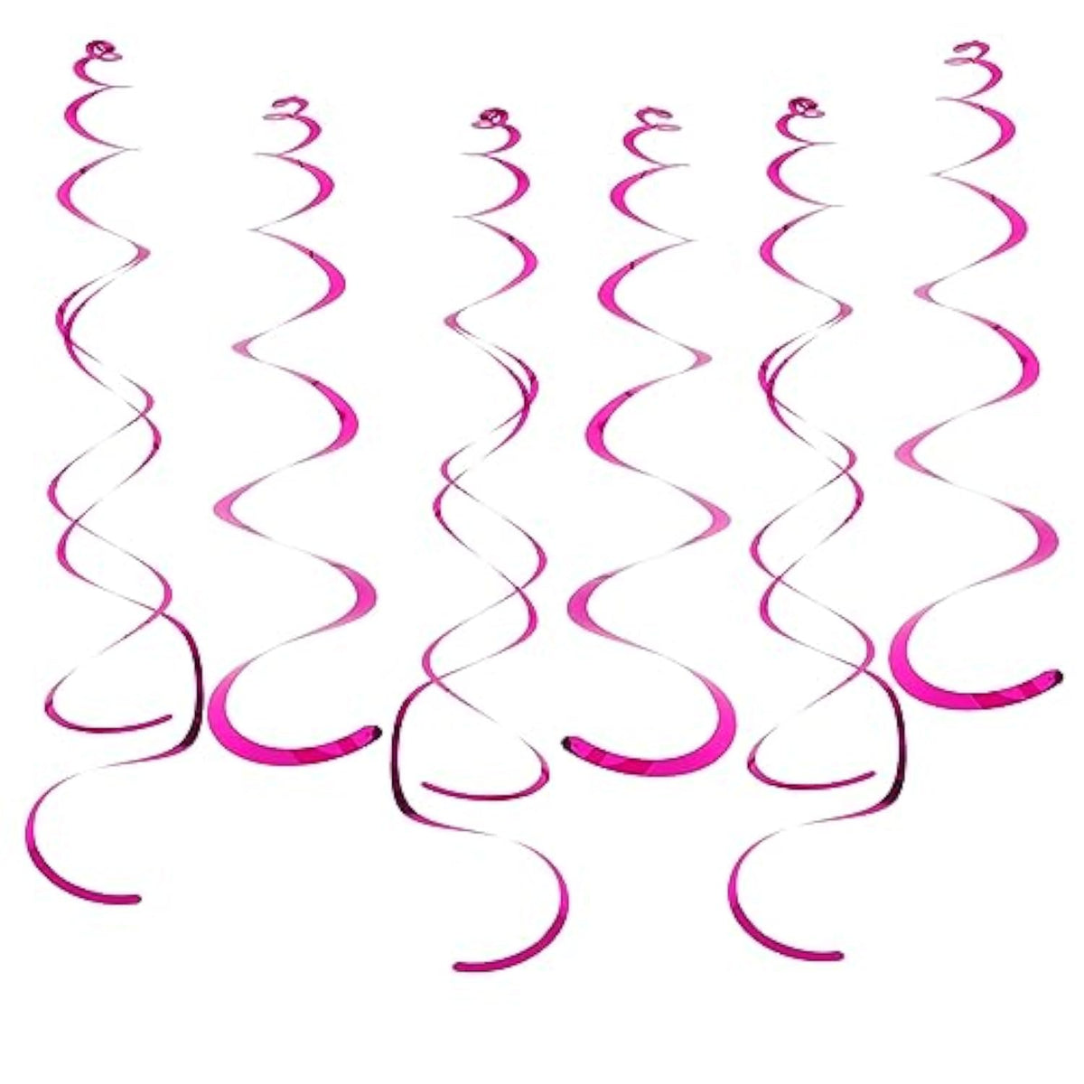 30 Pcs Party Swirl Decorations Hot Pink Shinny Foil Hanging Swirl Decorations With Double-Swirls And Single-Swirls Plastic Streamer For Ceiling Plastic Metallic Streamer For Party Decorations