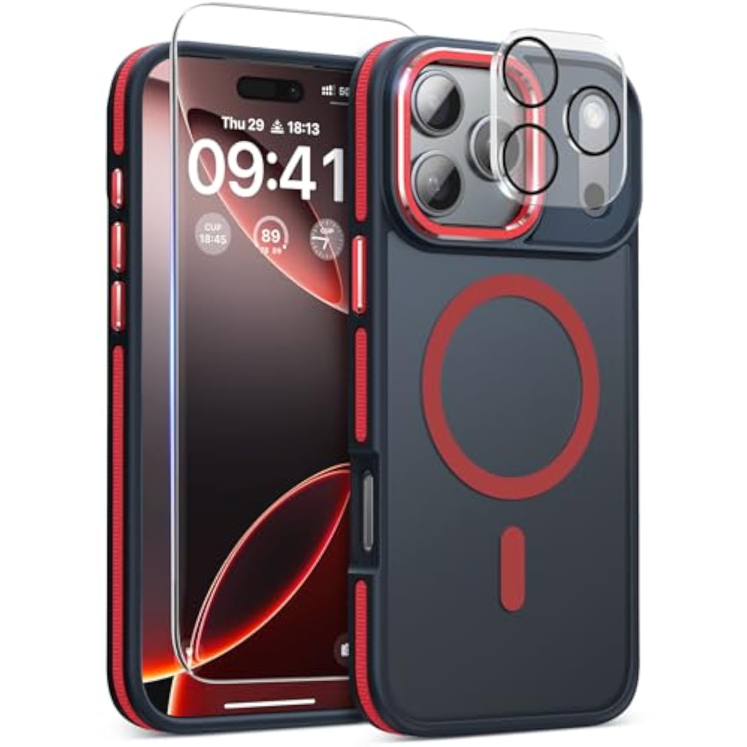 3 In 1 For Iphone 17 Pro Max Case, [Omni-Directional Protection] With 1X Screen Protector + 1X Camera Cover, [Seamless Work With Magsafe] Protective Magnetic Case For Iphone 17 Pro Max Red