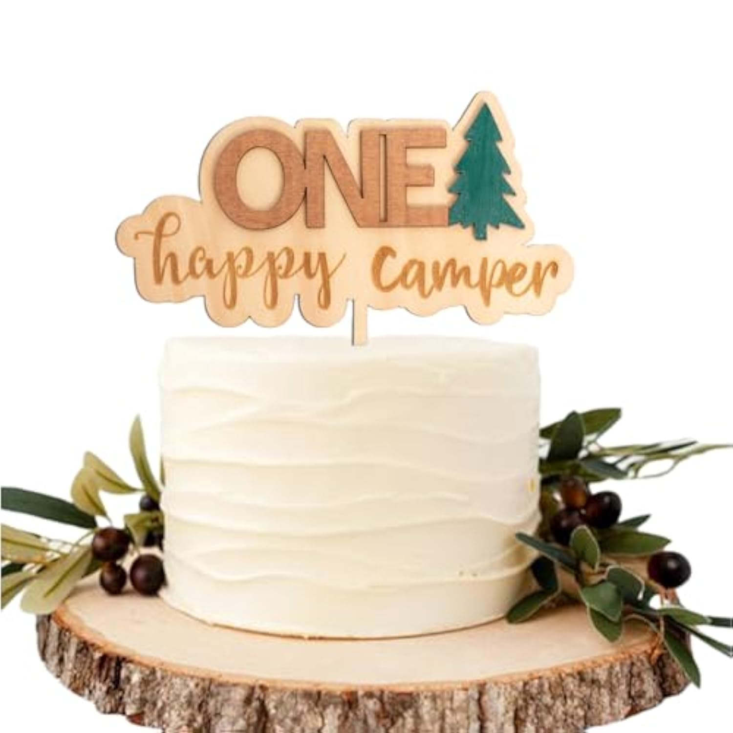 One Happy Camper Cake Topper - Camping Theme Wooden Cake Topper, First Birthday Cake Decoration For Baby Shower, 1St Birthday Party, Anniversary, Baby Photo Booth Props...
