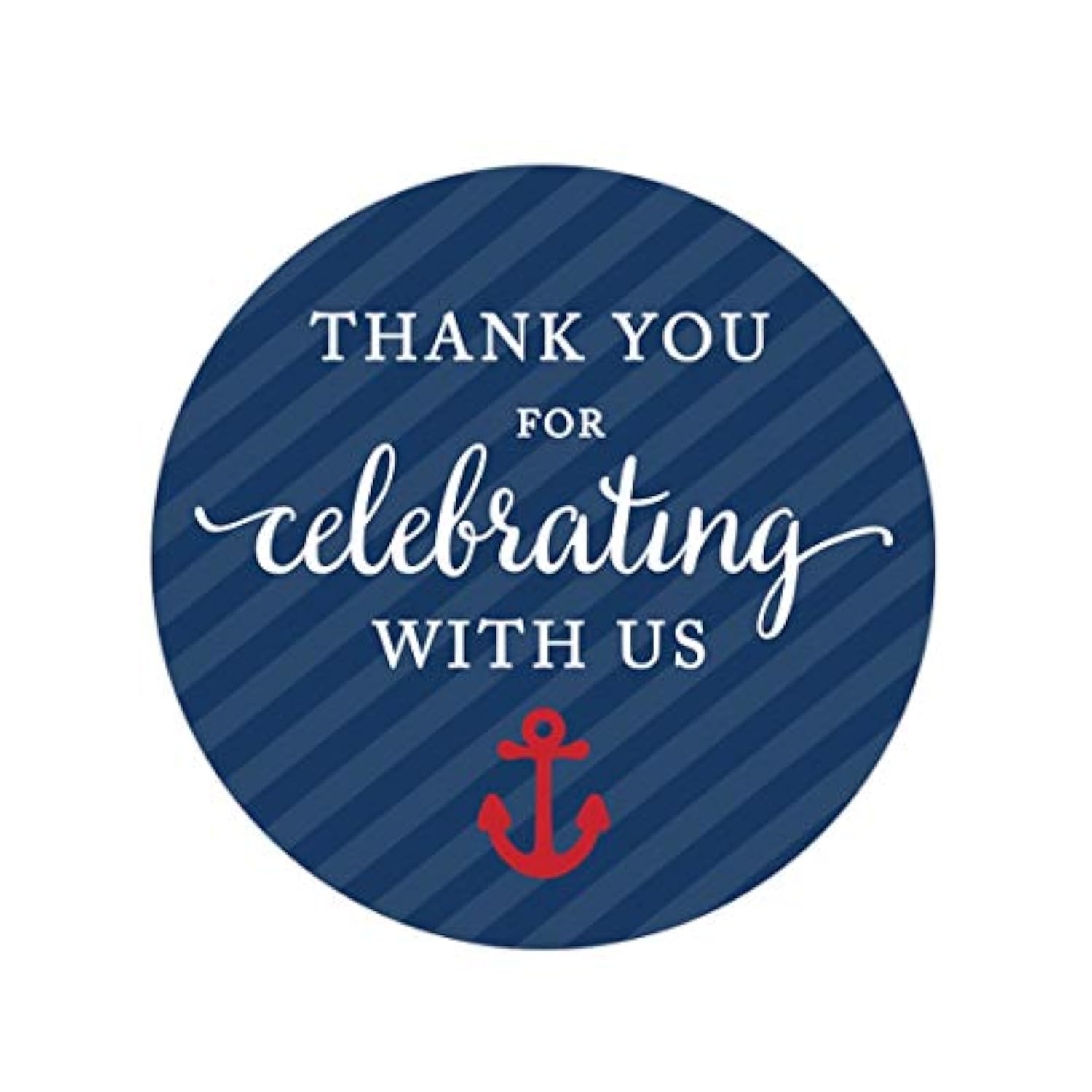 Nautical Baby Shower Collection, Round Circle Labels Stickers, Thank You For Celebrating With Us, 40-Pack, For Ocean Sailor Bon Voyage Themed Party Favors, Gifts, Decorations