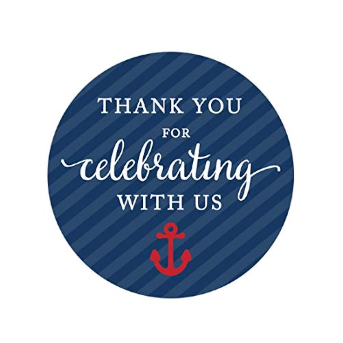 Nautical Baby Shower Collection, Round Circle Labels Stickers, Thank You For Celebrating With Us, 40-Pack, For Ocean Sailor Bon Voyage Themed Party Favors, Gifts, Decorations