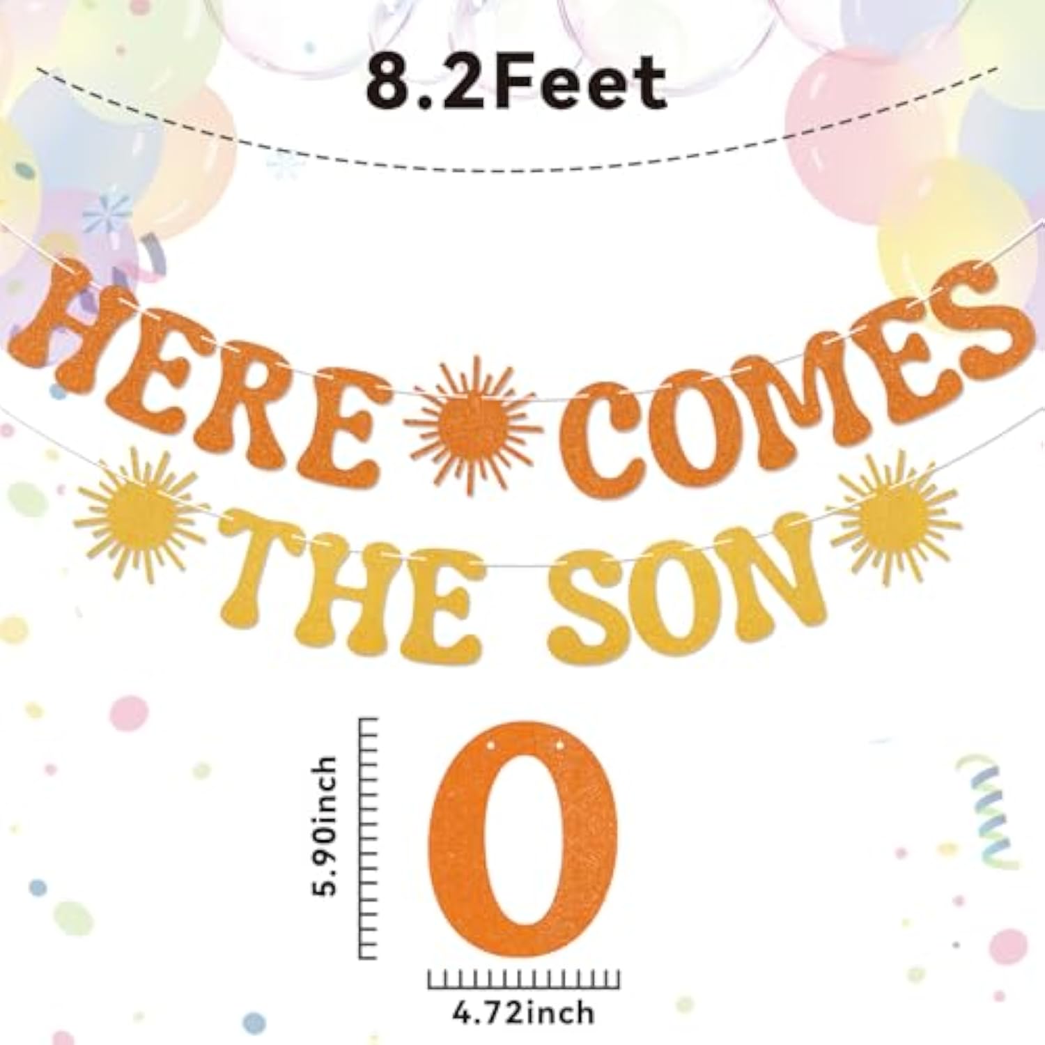 Here Comes The Son Banner - Sunshine Baby Shower Gender Reveal Party Decor, First Trip Around The Sun Decorations Gold Orange