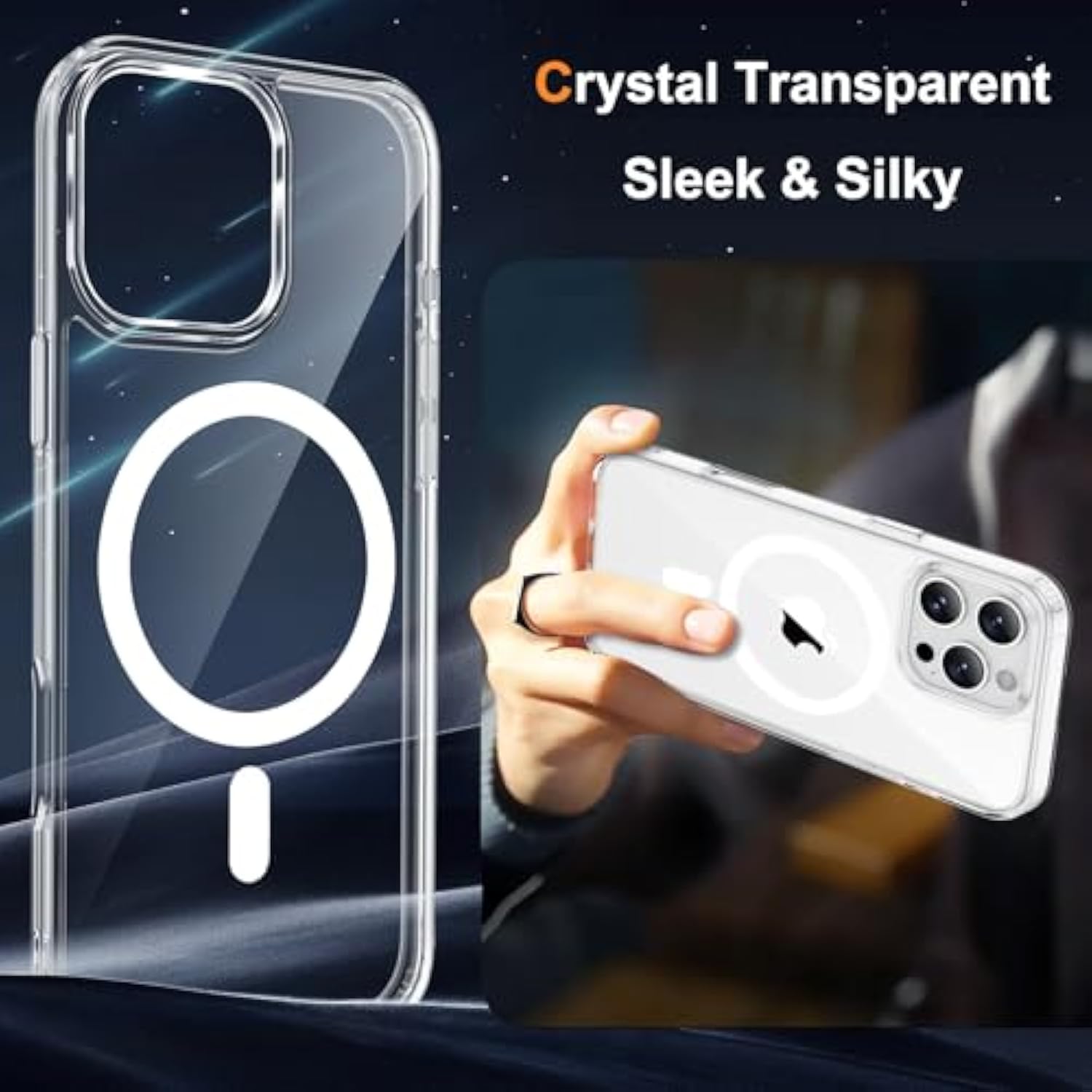 Magnetic For Iphone 16 Pro Case, [Compatible With Magsafe][2 Pcs Screen Protectors+ 1 Pcs Camera Lens Protector][15 Ft Drop Protection] Transparent Back, Shockproof Bumper, Anti-Scratch, Clear