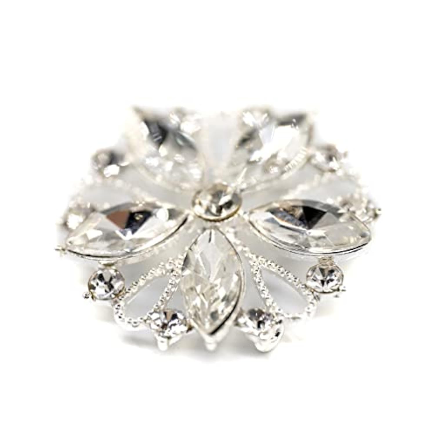 10 Pcs Silver Hollow Metal Flower Rhinestone Petals Sewing Coat Button