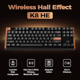 K8 He Tkl Hall Effect Wireless Mechanical Keyboard, Magnetic Hot-Swappable Switches, Rapid Trigger, Qmk/Via, Rgb, 2.4Ghz/Bluetooth 5.2/Wired, Aluminum & Wood Frame, Mac Windows Linux Black