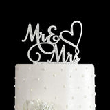 Mr And Mrs Cake Topper Decoration For Bride And Groom Sign Wedding/Engagement , Silver Glitter Acrylic