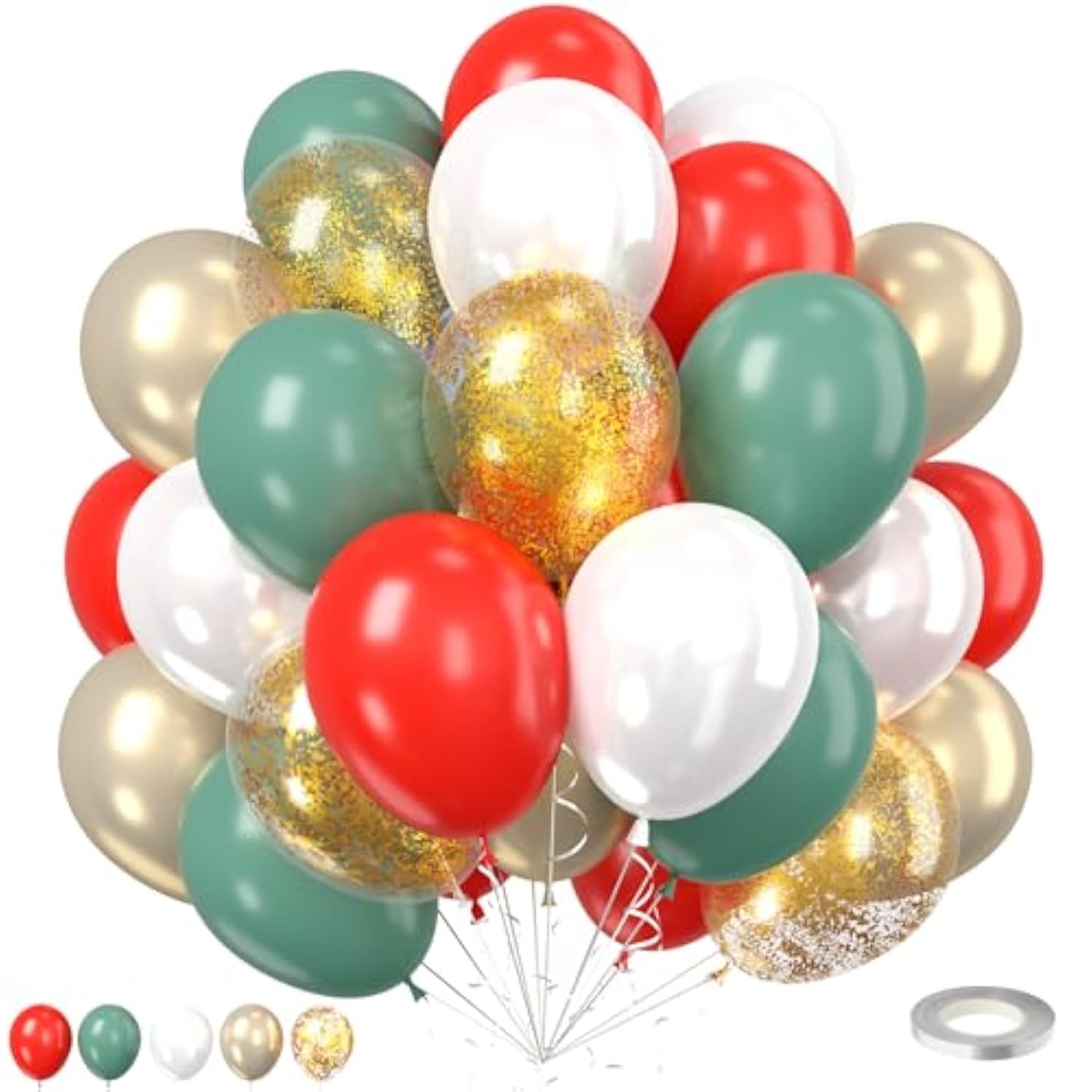 60pcs Christmas Balloons Red Green Gold Confetti Party Decor