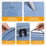 Double Layer Leather Cable Organizer Bag Large Capacity Waterproof Tech Organizer Case For Travel Electronics Accessories Storage Case With Adjustable Divider(Gray&Blue, Double Layer-Large)