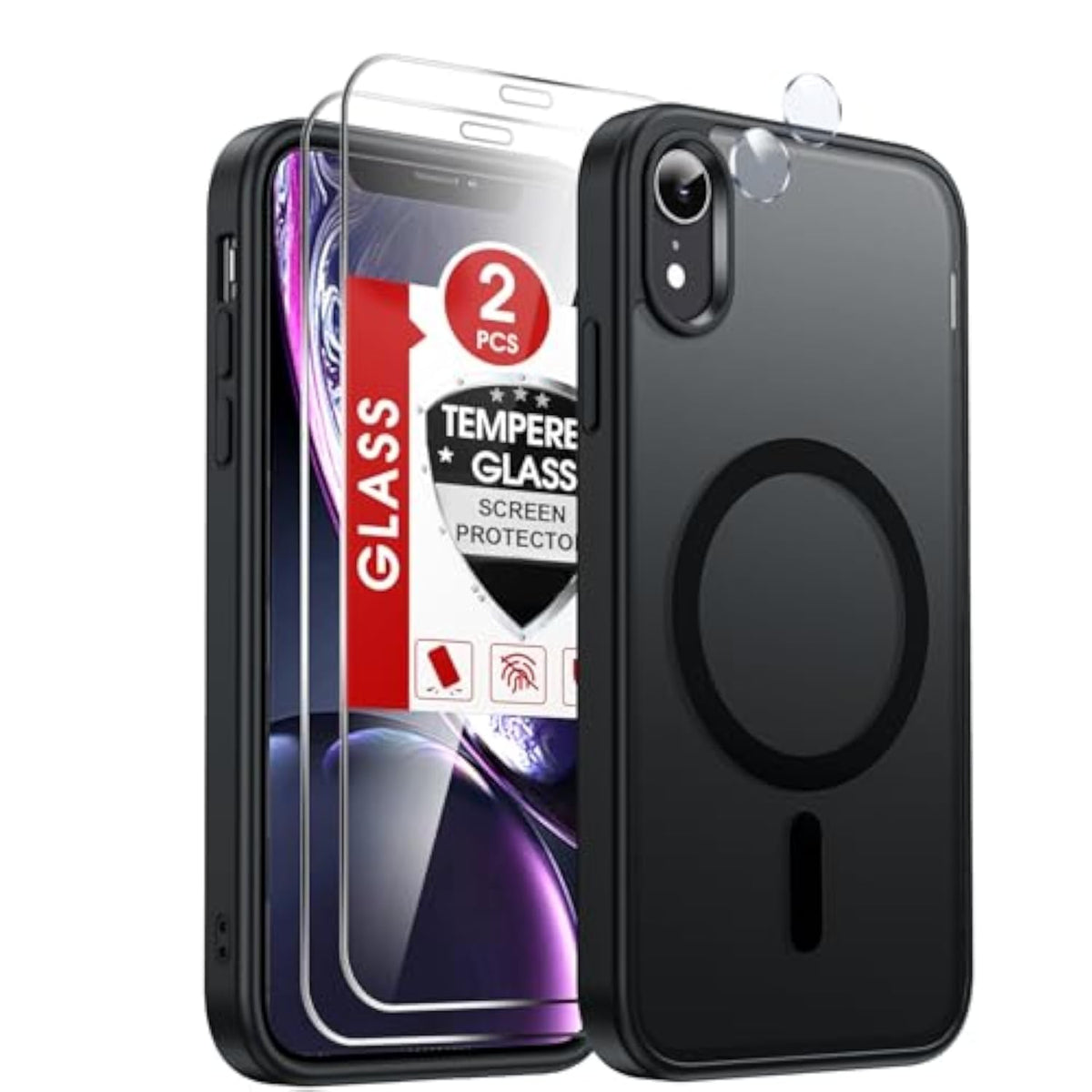 iPhone XR Phone Case with Dual Camera Screen Protector Black