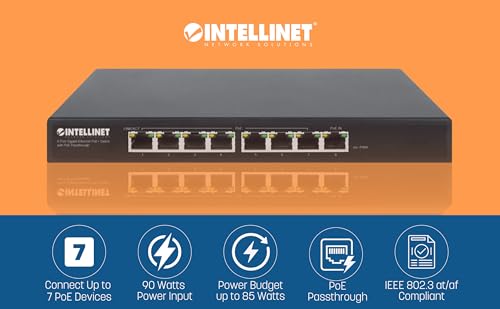 Intellinet Poe-Powered 8 Port Gigabit Switch With Poe Passthrough One Ieee 802.3Bt Poe++ Pd Port, Eight Poe+ Ports - 85W Power Budget - Fanless Silent - 3 Yr Mfg - 561679