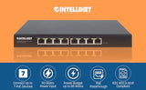 Intellinet Poe-Powered 8 Port Gigabit Switch With Poe Passthrough One Ieee 802.3Bt Poe++ Pd Port, Eight Poe+ Ports - 85W Power Budget - Fanless Silent - 3 Yr Mfg - 561679