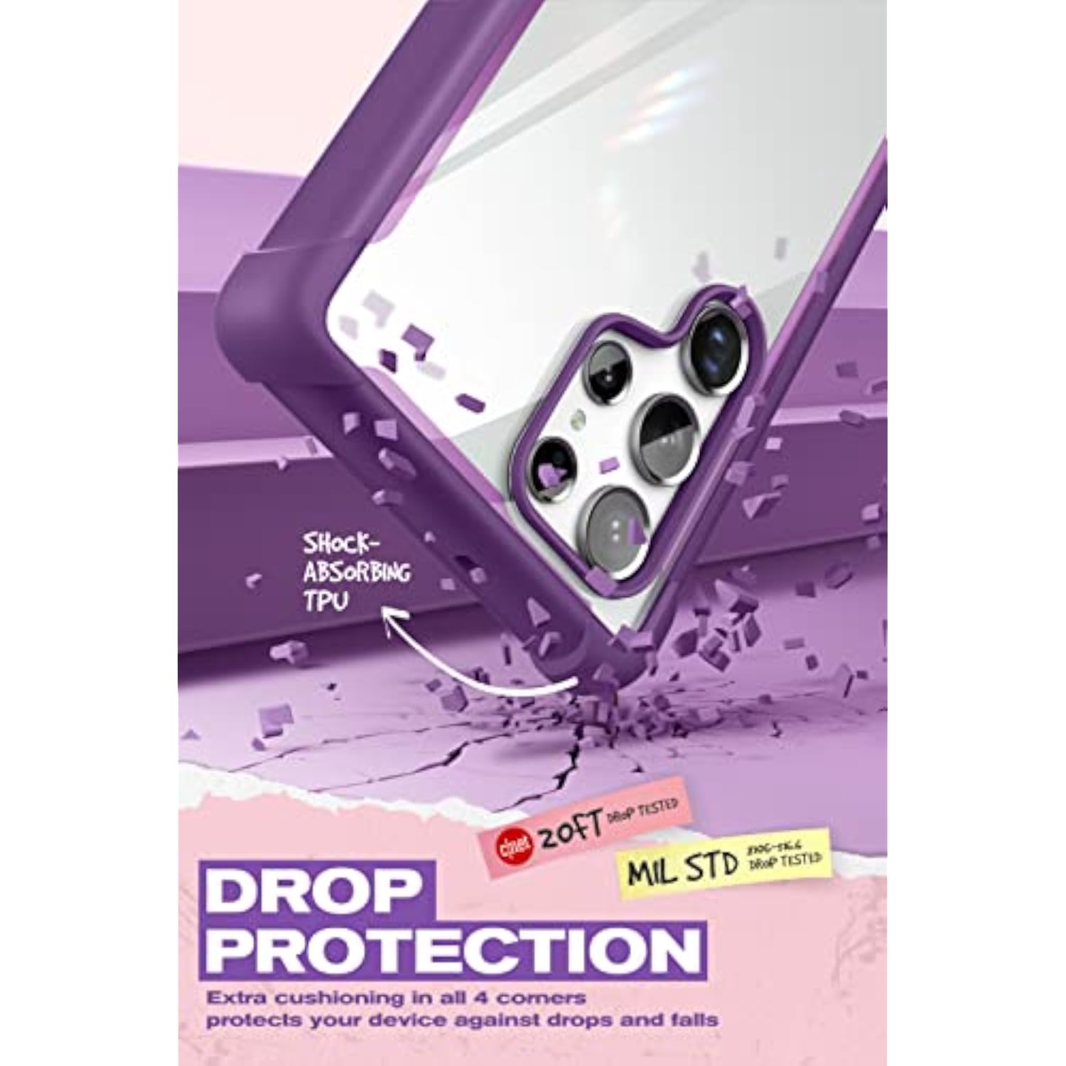 Transparent Phone Case for Samsung Galaxy S22 Ultra 6.8 Inch 5G Mobile Phone Bumper Case Protective Cover Purple