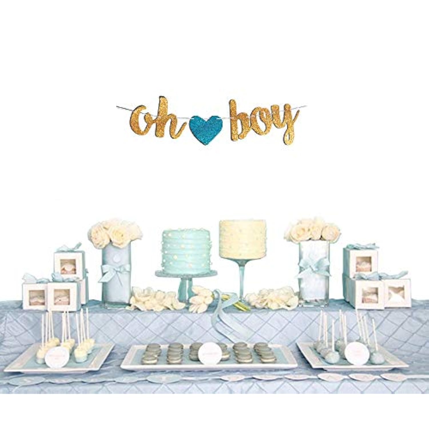 Oh Boy Glitter Banner - Baby Shower Decorations For Boy - Gender Reveal Party Garland