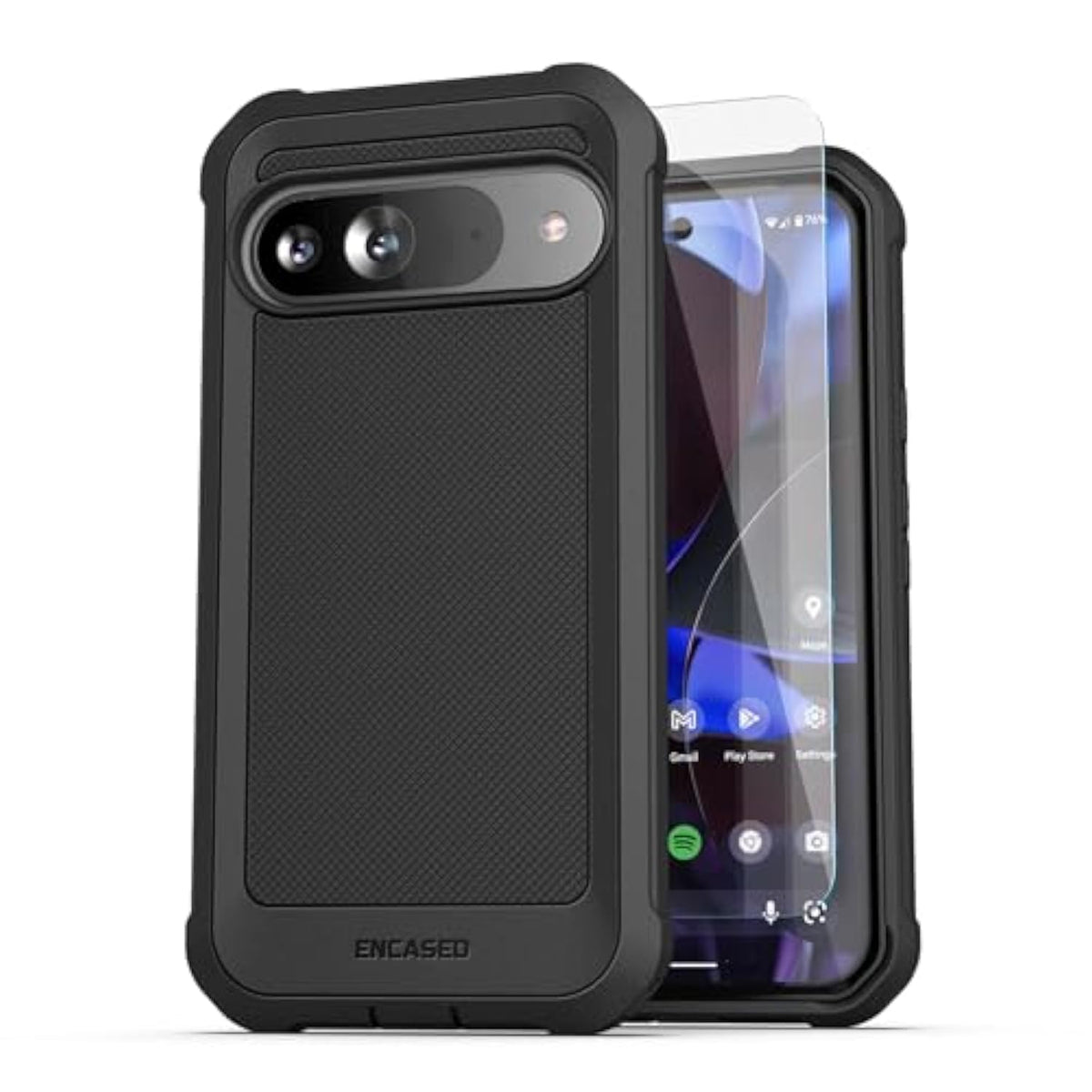 Pixel 9/9 Pro Case 6.3", Falcon Shield, Dual Layer, Heavy Duty, Black, with Glass