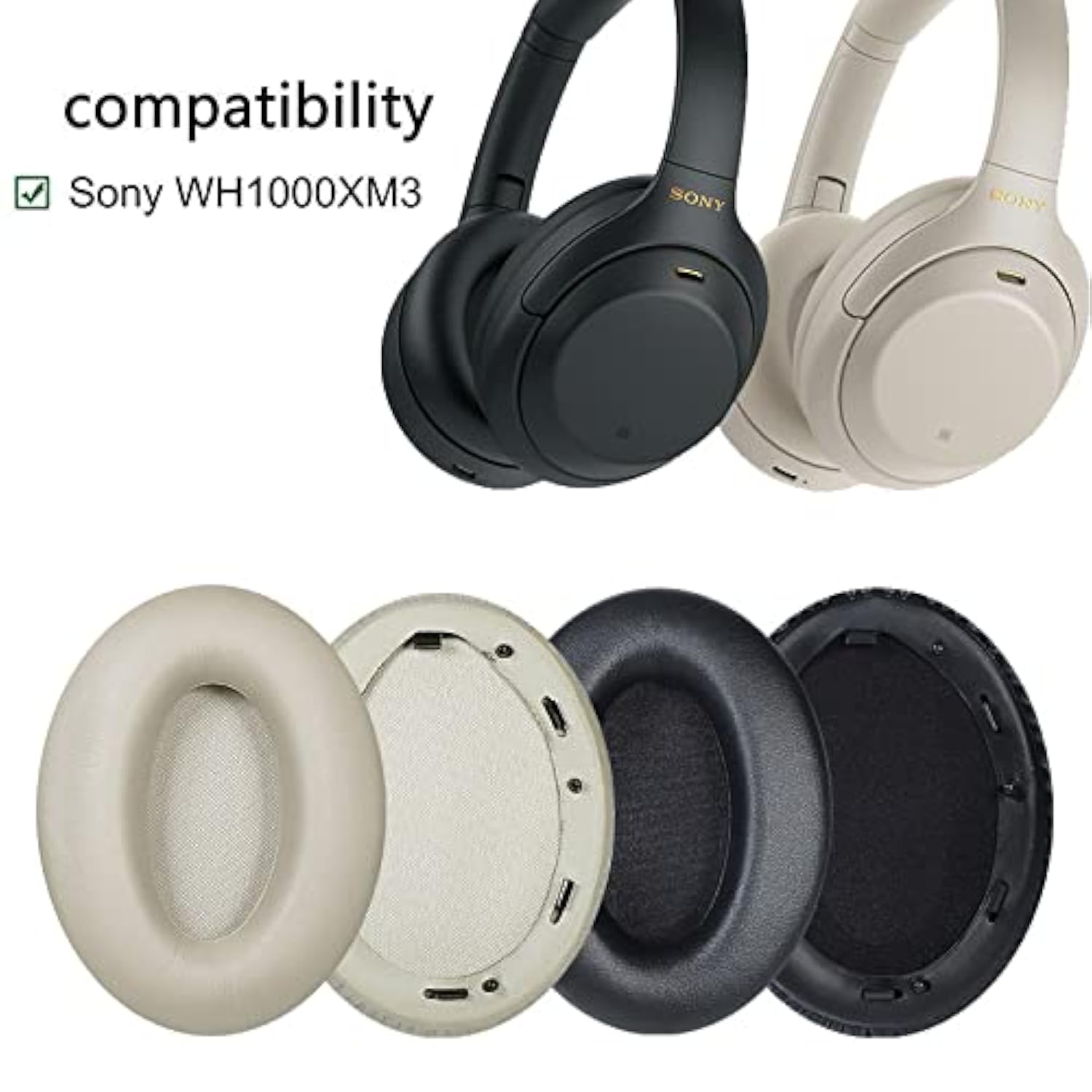 Replacement Ear Pads Cushions Compatible With Sony Wh-1000Xm3, Earpads For Wh 1000Xm3 Headphones, Soft High Protein Leather, Superior Noise Isolation Memory Foam(Black)