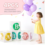 Baby Boxes With Letters For Baby Shower,Transparent Balloon Boxe 4 Pcs Clear Baby Shower Decorations Block Boxes For Gender Reveal,Birthday Party Decorations