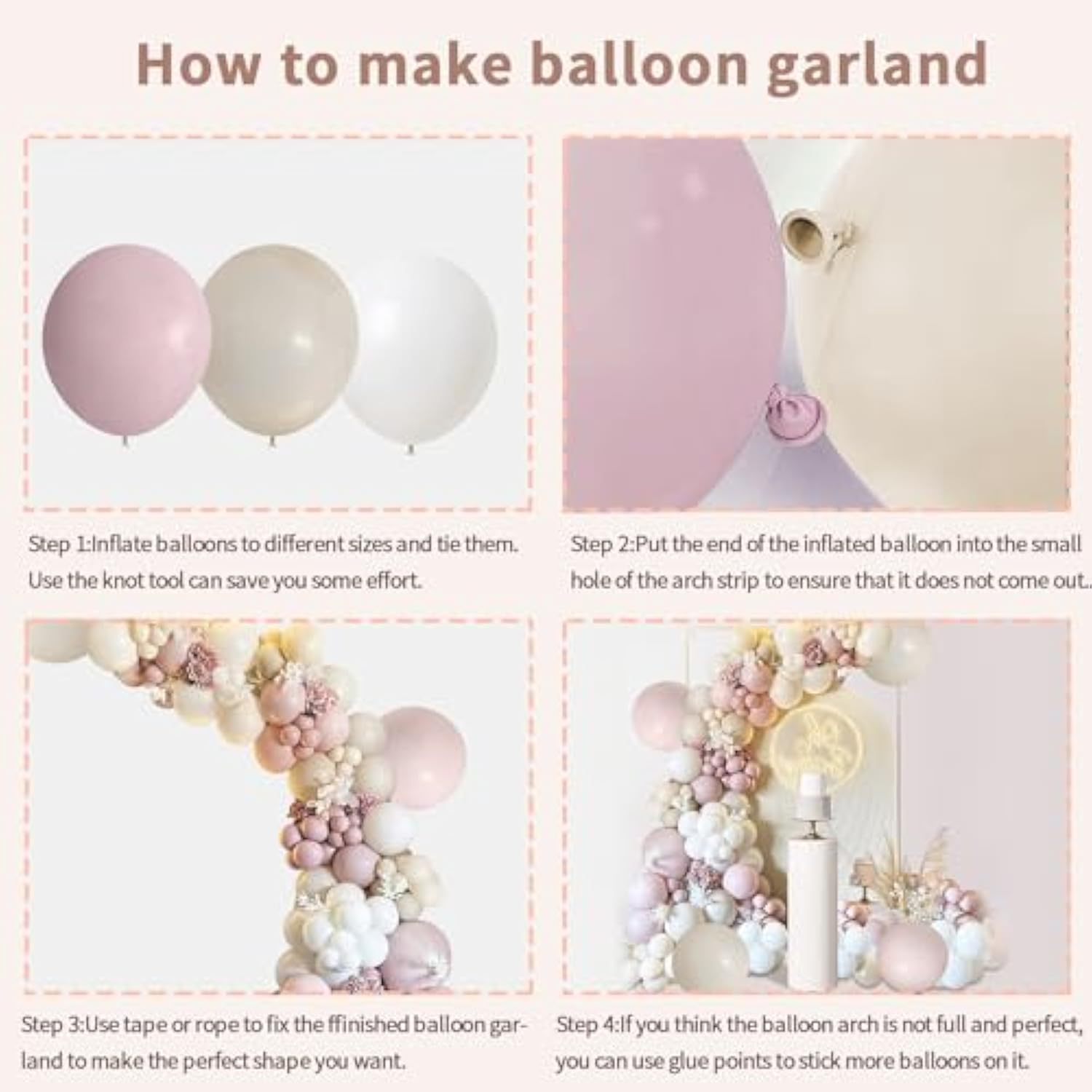 Fog Pink Sand White Boho Ballloons, 144Pcs Blush Beige White Pink Balloons For Girl Women Baby Shower Bride Shower Party Decorations……