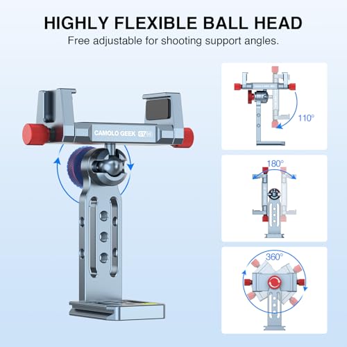 Phone Tripod Mount Aluminum Alloy, 360° Rotatable Phone Stand Holder Clamp with Cold Shoe and Arca Base Compatible with iPhone 15 Pro Max Galaxy S24