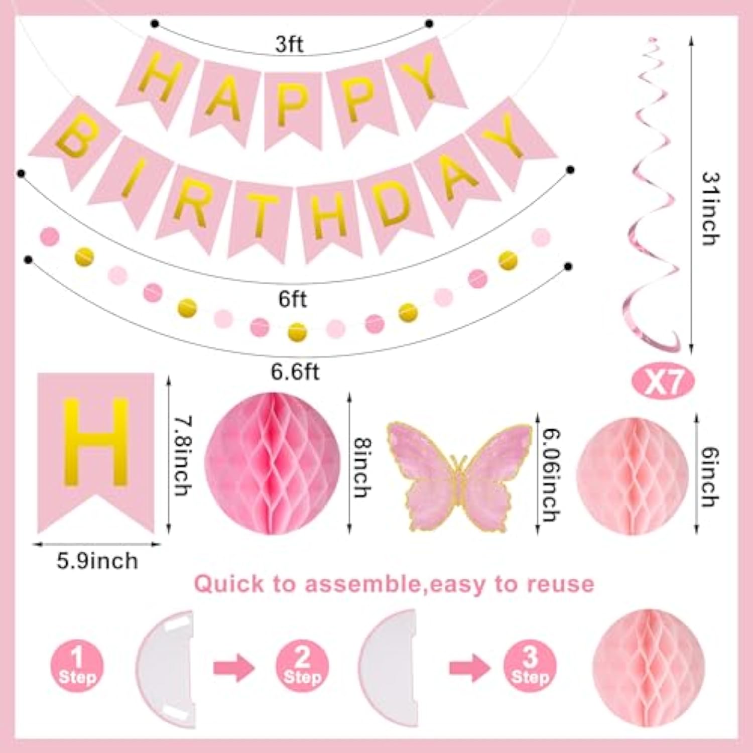 Butterfly Birthday Party Banner Pink Butterfly Hanging Decoration Set For Girls Include Hanging Swirl Streamers Honeycomb For Birthday Party Supplies