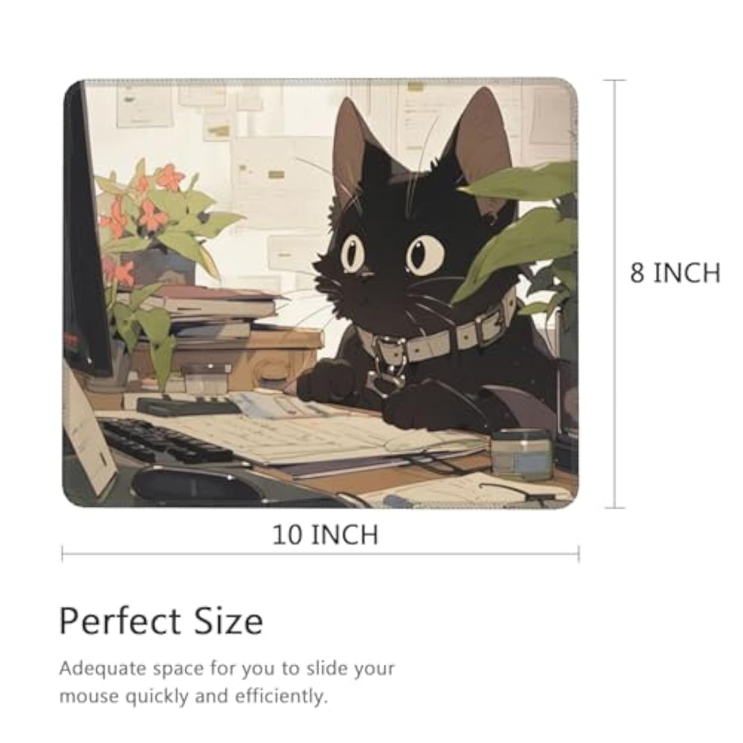 Funny Black Cat Mouse Pad Cute Small Mouse Pads For Desk Office Computer Mouse Pad For Laptop Wireless Mouse Anime Square Mousepad, Work Cat
