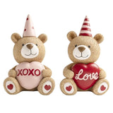2 Pcs Valentines Day Figurines, Resin Small Teddy Bear Table Top Indoor Decorations For Home, Valentine'S Day Wedding Love Xoxo Tabletop Centerpieces Shelf Mantel Tiered Tray Desk Decor