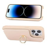 Iphone 14 Pro Case With Card Holder Strap Lanyard Ring Stand 6.1 Inch Beige