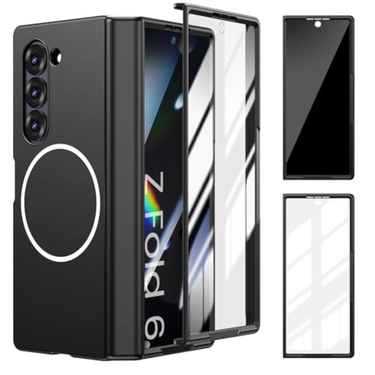Magnetic For Samsung Galaxy Z Fold 6 Case With Privacy Screen Protector + Hd Screen Protectors, [Compatible With Magsafe] Full Body Shockproof Slim Cover With Hinge Protection, Black