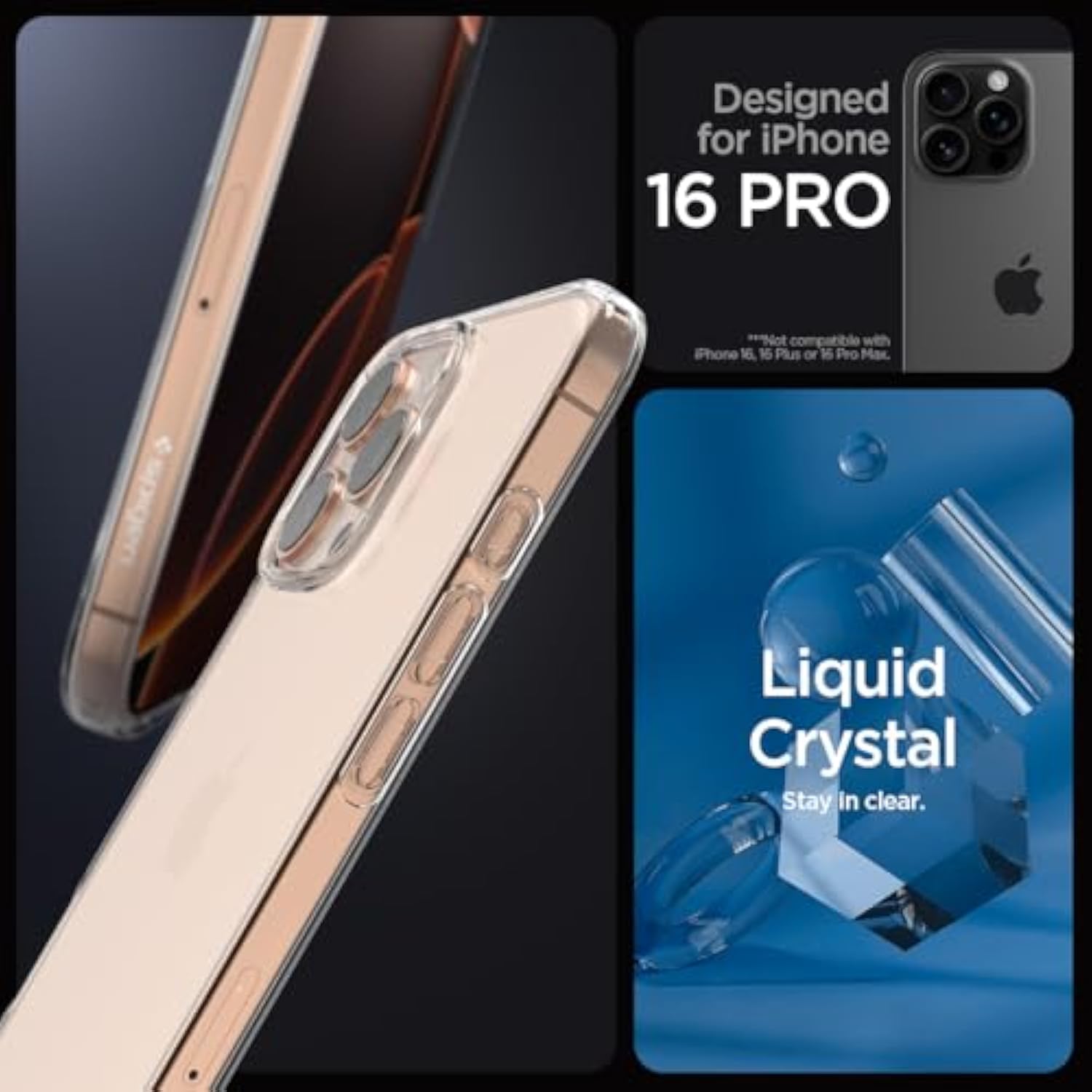 Spigen Liquid Crystal Designed for iPhone 16 Pro Case [NOT Compatible with MagSafe], [Military-Grade Protection] - Crystal Clear