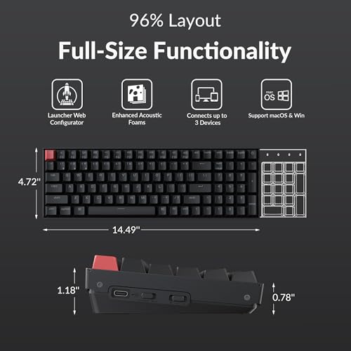 K4 96% Layout Qmk Wireless And Wired Options Mechanical Keyboard Super Red Switch, Rgb Backlight With Shine-Through Double-Shot Pbt Keycaps For Mac Windows-Version 3