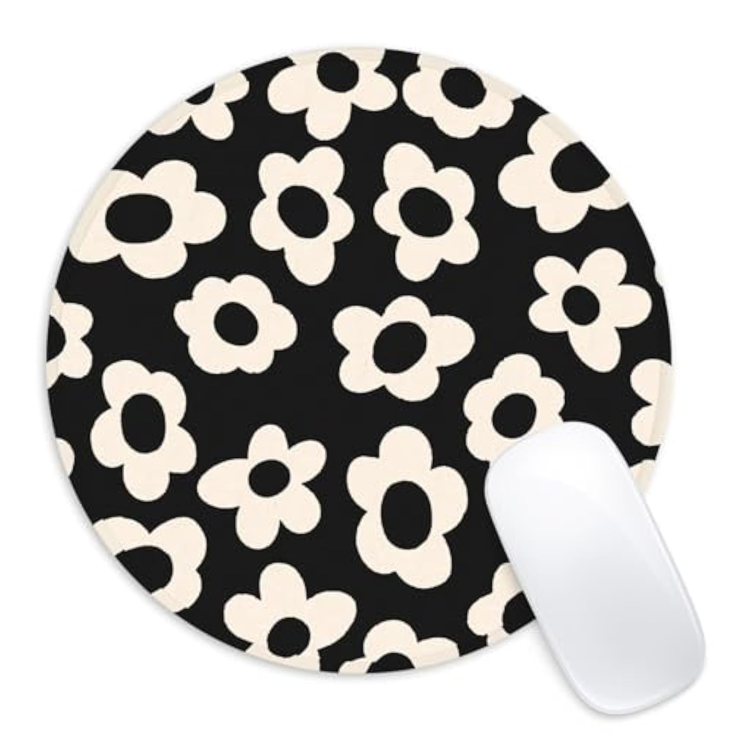 White Flower Round Mouse Mat - Funny Small Mouse Pad With Non-Slip Rubber Base For Home Office Decor - 8.7 Inch Round