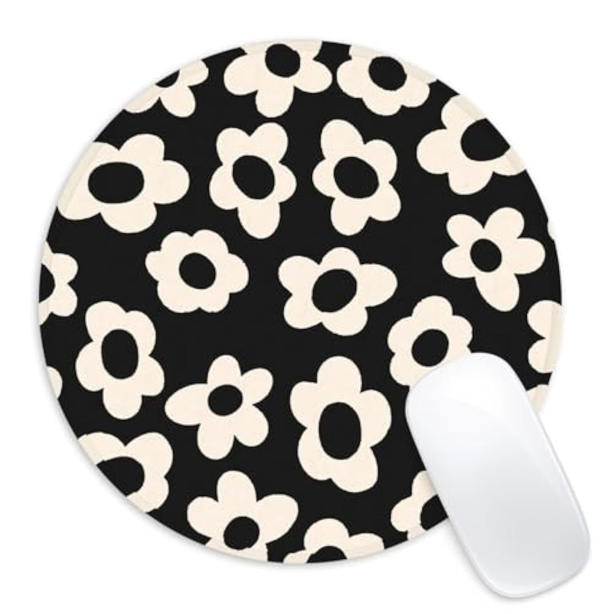 White Flower Round Mouse Mat - Funny Small Mouse Pad With Non-Slip Rubber Base For Home Office Decor - 8.7 Inch Round