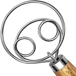 Danish Dough Whisk Stainless Steel Dough Hook Dutch Whisk For Sourdough Bread Dough Mixer Hand Wooden Handle Kitchen Whisking Mixing Tool Bread Making Tools And Supplies