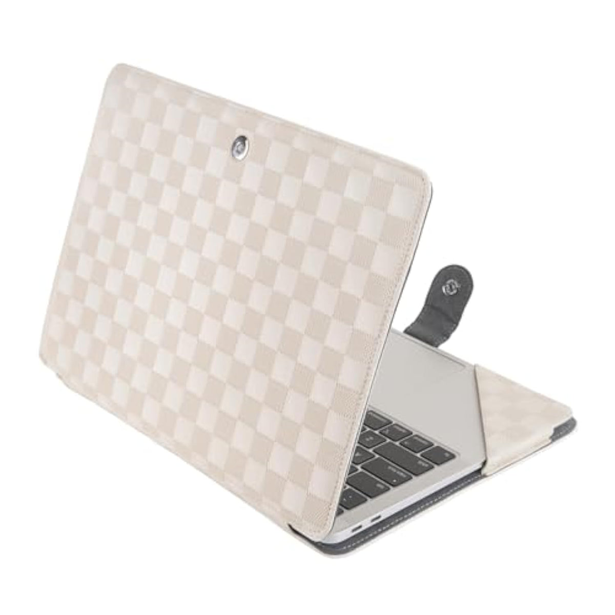 MOSISO Case Compatible with MacBook Air 13 inch M4 A3240 M3 A3113 M2 A2681 M1 A2337 A2179 A1932 2025-2018/Pro 13 M2 M1 2024-2016,Checker Texture Grid PU Leather Portfolio Protective Stand Cover,Beige