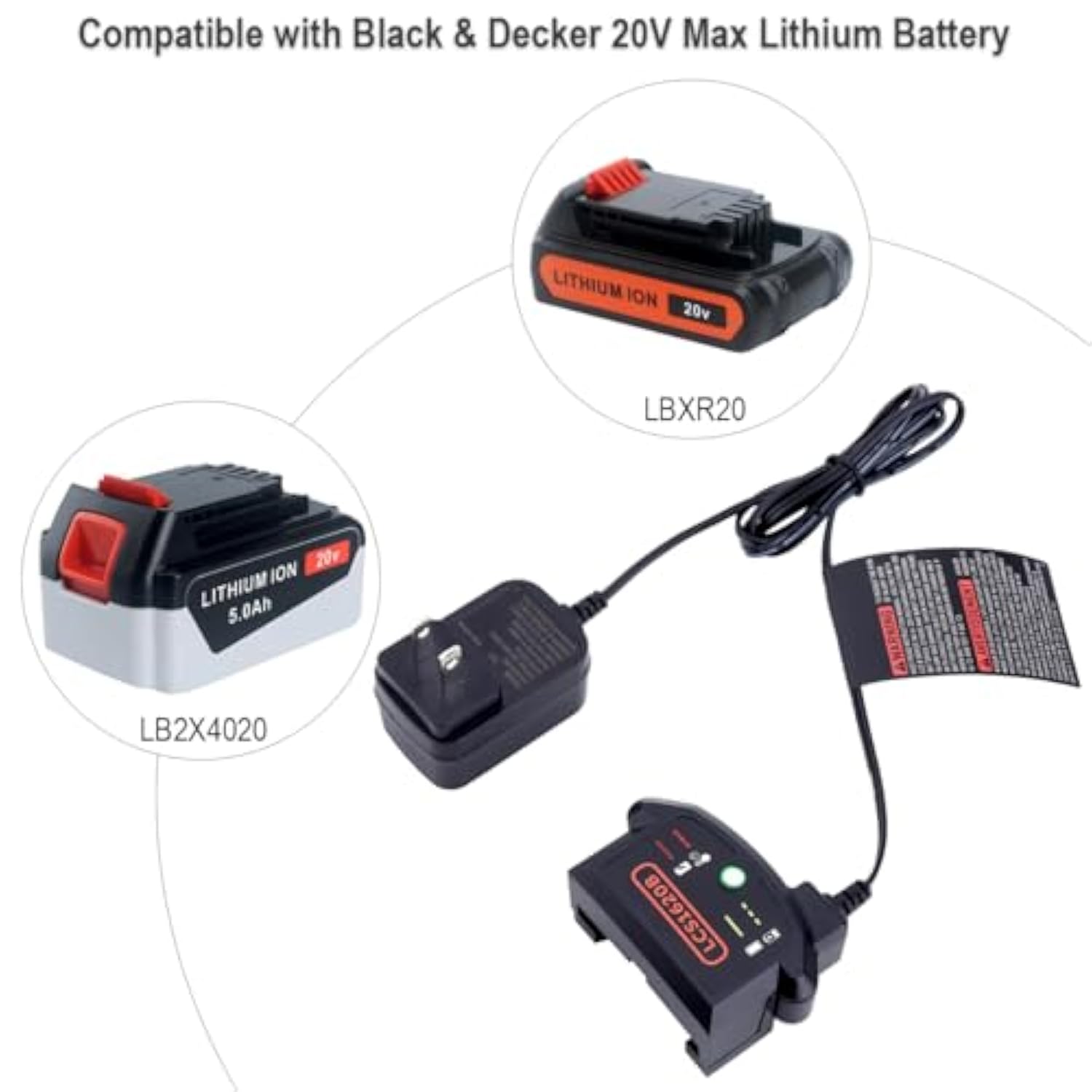Lcs1620B 20V Lithium Battery Charger Compatible With Black & Decker 20V Lithium Battery Lbxr20 Lb2X4020 Lbxr2020-Ope Lbxr2020Apb Lb2X3020-Ope Lb2X4020-Ope