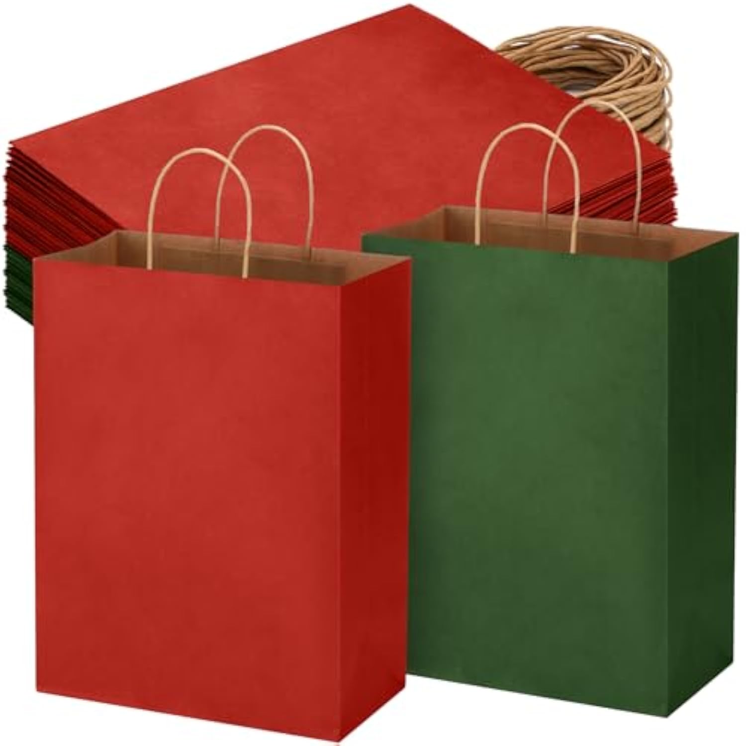 100 Pcs Red And Green Christmas Gift Bags Kraft Paper Bags With Handles Holiday Gift Bags For Wedding Baby Shower Bridal Shower Shopping Party Favor Business(13 X 10 X 5 Inch)